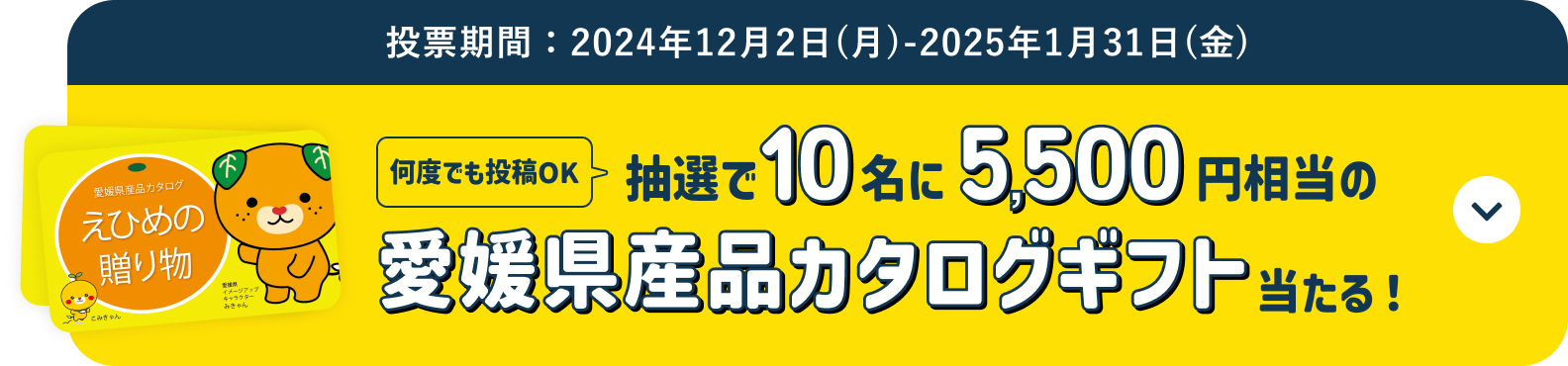 抽選で10名に5,500円相当の愛媛県産品カタログギフト当たる!