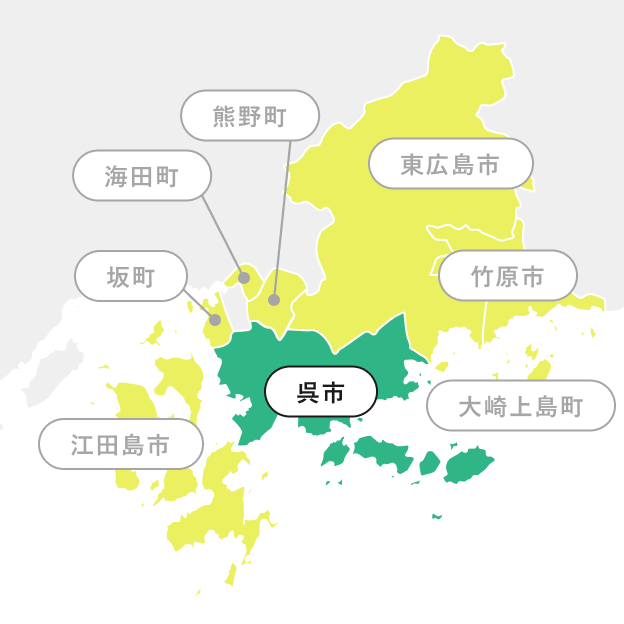 呉市が選択された地図