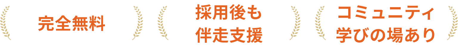 完全無料、採用後も伴走支援、コミュニティ学びの場あり