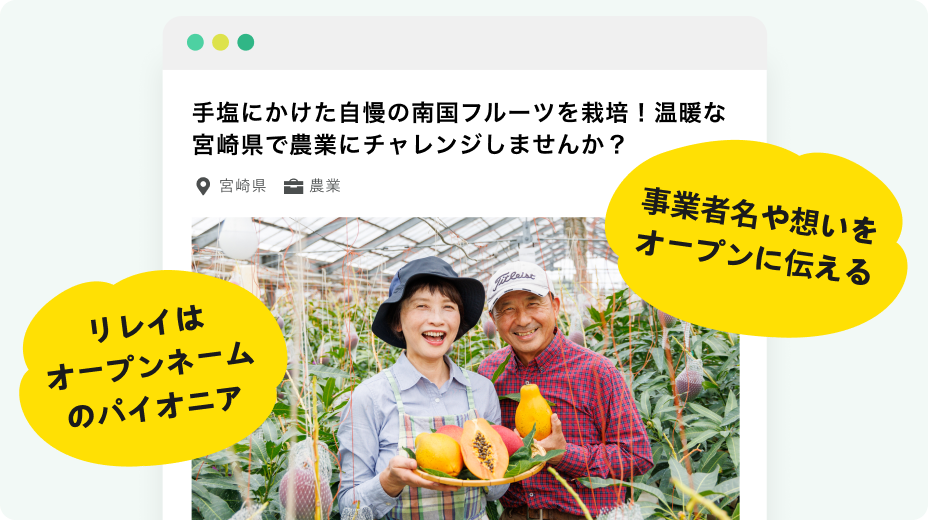 オープンネームで事業者の想いを伝える。リレイがオープンネームの先駆者であることを伝える画像